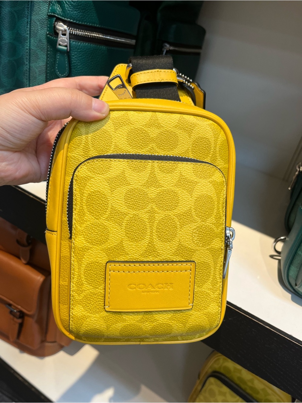 NWT Coach men Racer Sling Pack Signature Canvas Charms CEB27 Silver CANARY